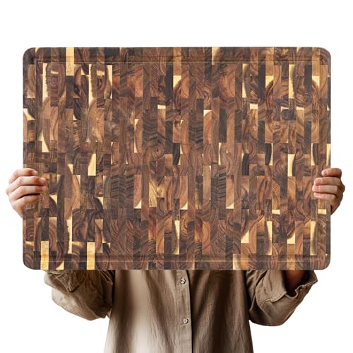 Utoplike Grande planche à découper en bois d'acacia (56 x 40,5 x 3,5 cm) - En bois de cerveau - Grand bloc de boucher en bois pour dinde - Planche à...
