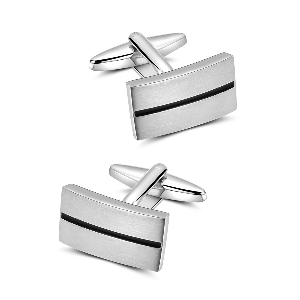Mr.VanSimple Striped Cufflinks for Men, Geometric Shape Rhodium Plated Metal for Business Shirt Wedding or Birthday Gift