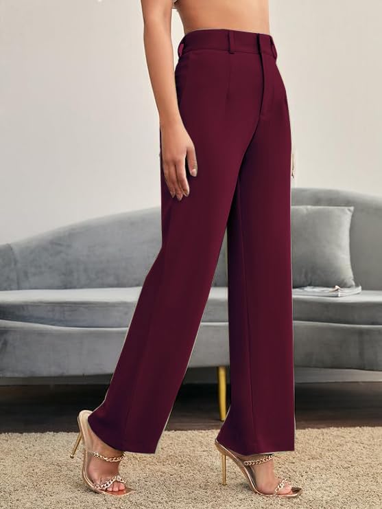 Image of Women's Poly Cotton Trousers Pants Relaxed Fit Boot Cut Ribbed Bell Bottom Trousers for Women