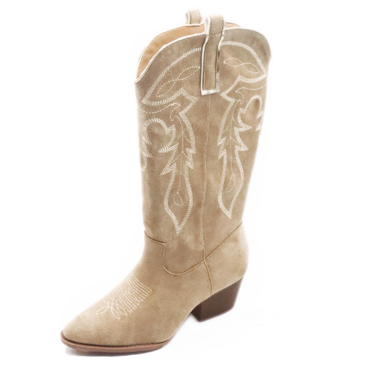 Mid-Calf cowboy boots women Pointed Toe Chunky Heel embroidered boots for women