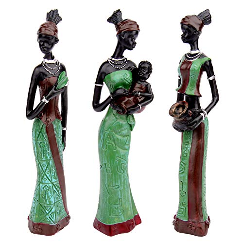 CYYKDA - Paquete de 3 estatuas africanas de estilo vintage, figuras afroamericanas de escultura hechas a mano, exótica pieza de arte africana tribal para la decoración del hogar, figuras para la