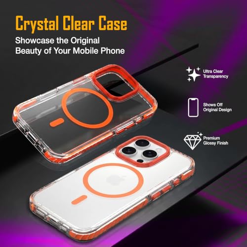 Image of Zapcase Crystal Clear Back case for iPhone 16 Pro | PC Back | TPU Bumper with Inner Rubber Grip | Metal Camera Guard Bezel | Metal Buttons | Scratch Resistant Cover | 2 Layer Edge Protection | Orange