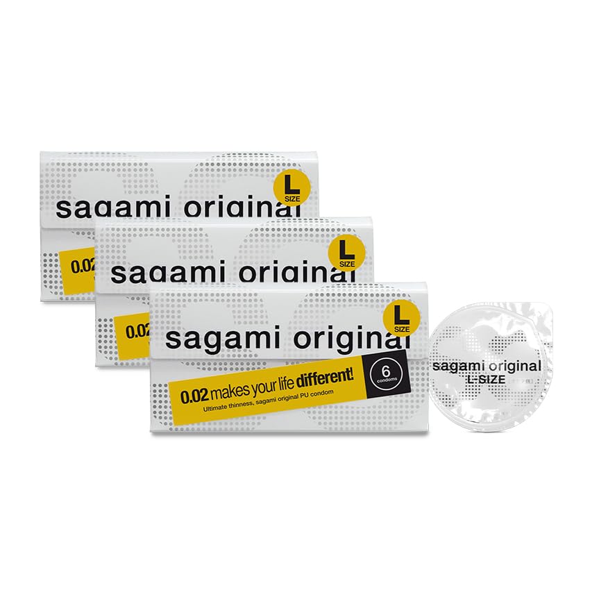 Sagami Preservativos de poliuretano originales 0.02 tamaño L, superdelgados, superfuertes, sin látex (paquete de 18)