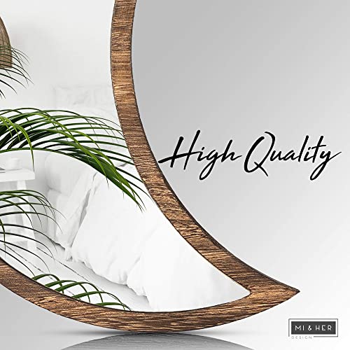 Mi & Her - Boho Moon Phase Mirror Set Glass - Real Glass Mirror - Wood Frame - Premium Quality - Gothic Mirror, Scrying Mirror. Includes Hardware. Easy To Mount. (Brown) #TOP7