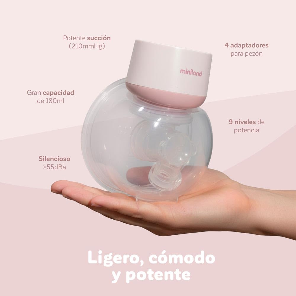 Miniland Easy Flow Duo Przenośna podwójna elektryczna laktator | Jednoczesne usuwanie, 2 tryby, 9 poziomów, wyświetlacz LED, ładowanie USB, 2×180 ml, BPA Free