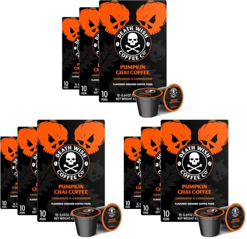 Death Wish Coffee, Pumpkin Chai Single-Serve Pods, 30 Count (Pack of 3)