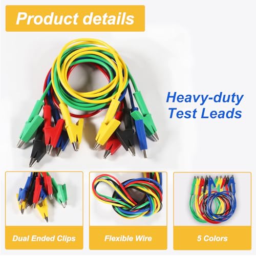 Image of 5PCS Alligator Clips Electrical, 1000V 15A Alligator Clips with Wires, 1M Dual-Ended Alligator Clip Test Leads, Flexible Copper Jumper Wires with Gator Clip for Electrical Testing, Circuit Connection