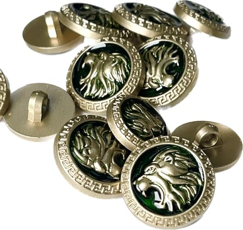 Image of Abs Golden 3D Lion Head Shank Button Embedded Enameled Lucite Round Coated Shank Abs Button for Blazer Suits DIY Art & Crafts (Green Lucite, Pack of 8 Small)