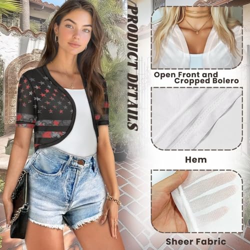 Image of Women's Shrug Short Sleeve Bolero Open Front Knit Party Tulle Cardigan Cropped Cardigan Shoulder Cover Up