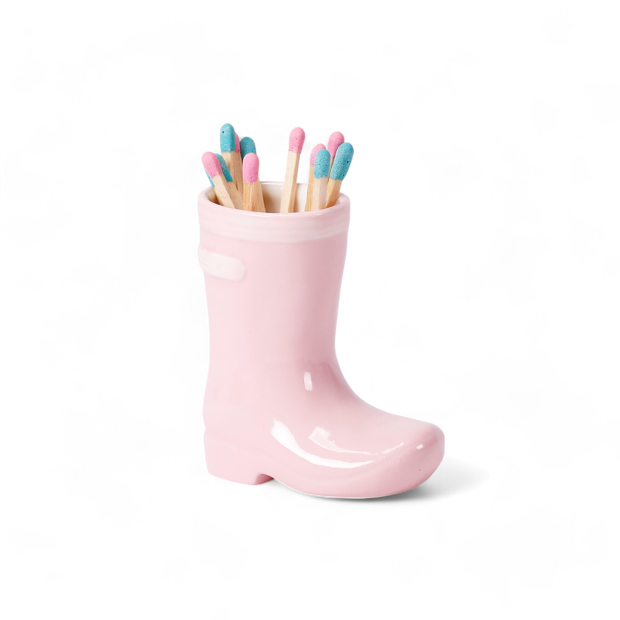 ZUHSAN Wellington Match Holder, home decor ceramic match holder, Wellington boot match holder, with striker at bottom, MATCHES NOT INCLUDED. (Glossy Pink)