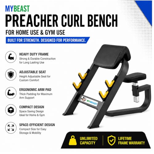 Image of Mybeast Preacher Curl Bench For Gym And Home Purpose For Heavy Duty Biceps Workout