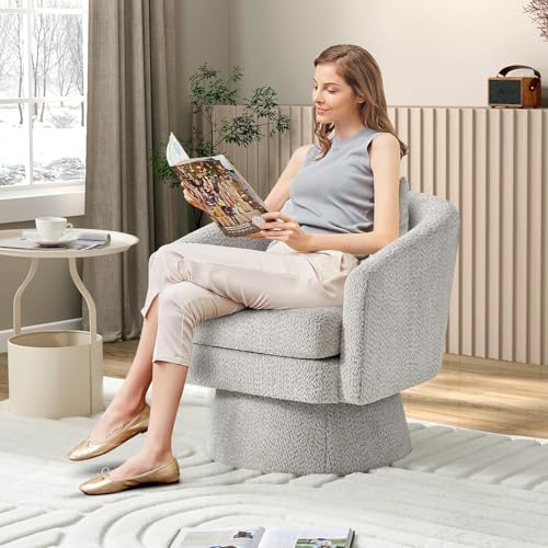 Sillón giratorio moderno de chenilla gris claro miniatura 3
