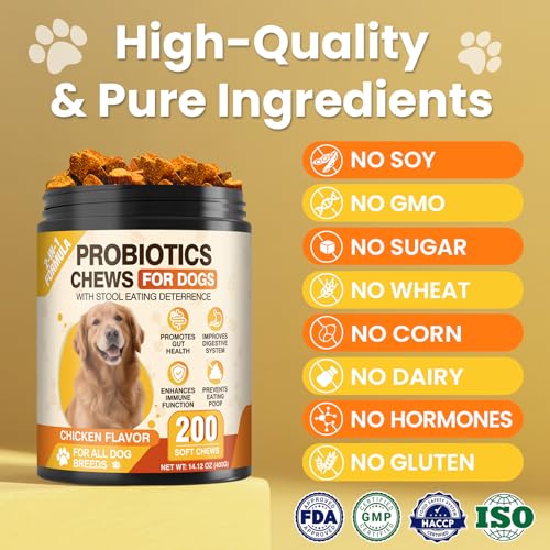 200 Count Probiotic Chew for Dogs-Probiotics Chews for Gut Digestive Health & Itchy Skin Support Relieve Diarrhea Enhance Immunity Breath Freshener with Enzymes Prebiotic Pumpkin-Chicken - Image 5