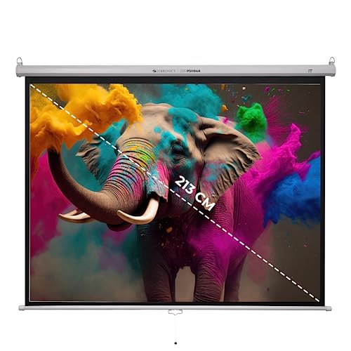 Image of ZEBRONICS PSH84A Manual Pull Down Projector Screen, 84 inches, Supports 4K, Matte Finish, 4:3 Aspect Ratio, High Gain Fabric,160º Wide Viewing Angle, Wall & Ceiling Mountable