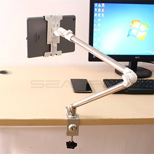 Xemz Universal Foldable Tablet Smartphone Arm Stand Adjustable Metal Holder With Sponge Pad 360 Rotating Desk-Top Mount Clamp Lock On Arms Replacemen For Apple, Android, Or Other 4-10.5" Screen #TOP4