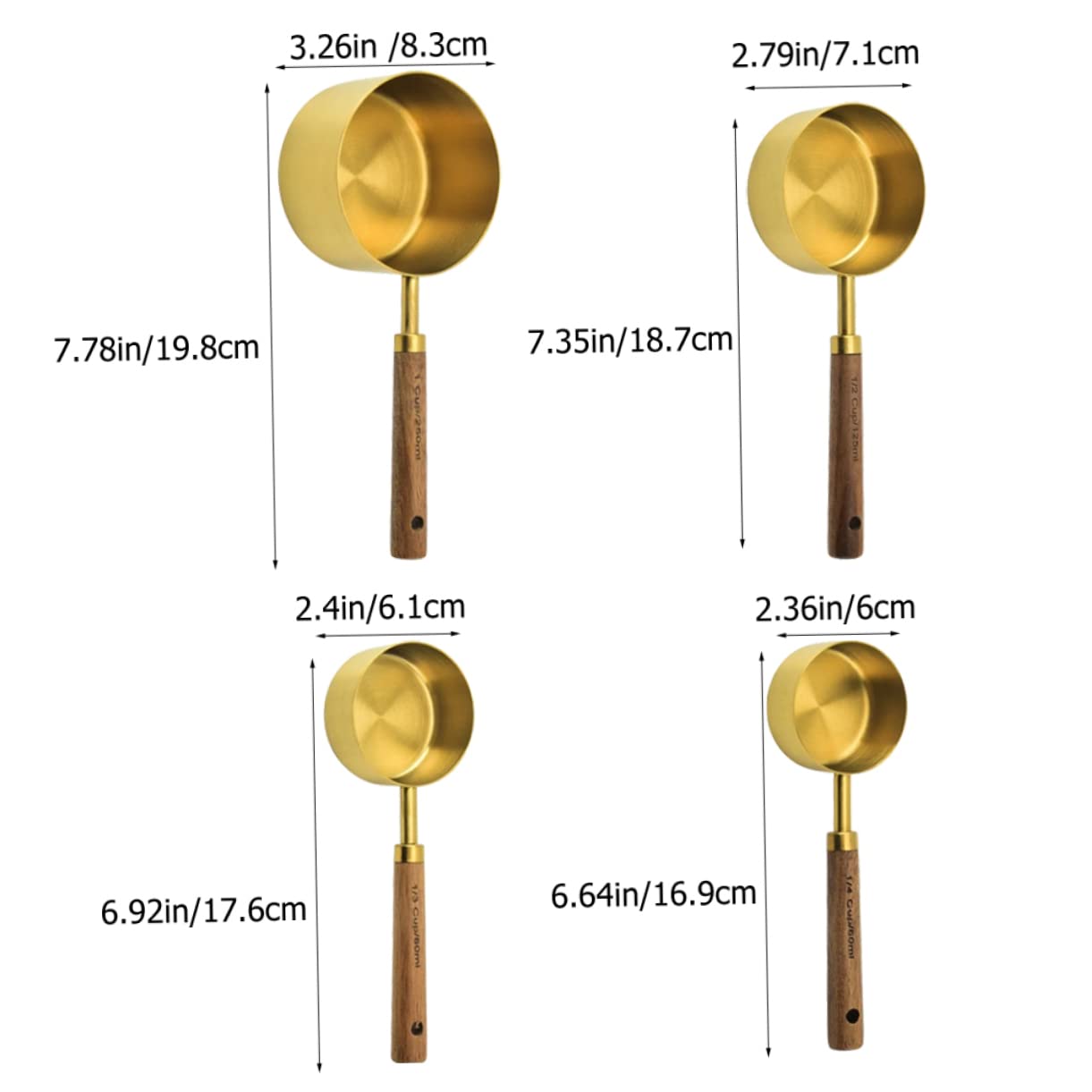 4piezas Cucharas Medidoras De Acero Inoxidable De Cucharas Medidoras Pequeñas Con Mango De Madera Para Cocina y Repostería