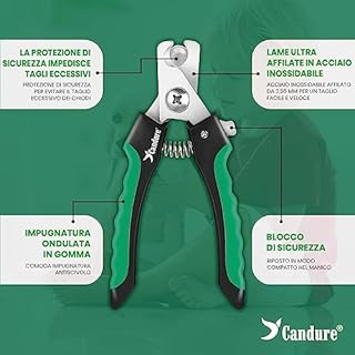 Candure Tagliaunghie Cane e Gatto con Guardia per Protezione Cani - Acciaio Inossidabile Tagliaunghie Gatto Professionale per Veterinaria e Uso Personale (Verde, Medio a Piccolo)
