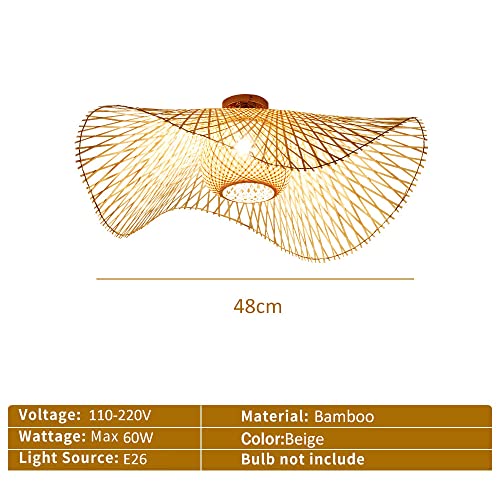 Lampe de rotin rétro beige E26 style chapeau 75 cm - 4