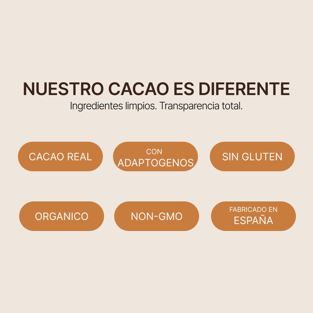 Cacao con Hongos Adaptógenos 7 en 1 – Melena de León, Cordyceps, Reishi, Chaga, Maitake, Ashwagandha y Maca – Energía Natural, Enfoque Mental y Bienestar Diario – 30 Raciones