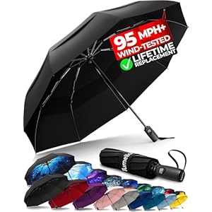 TUMELLA Strongest Windproof Travel Umbrella Compact Superior Beautiful Small Wind Tested Light Portable Automatic Folding Rain Umbrella Durable Premium Grip Fits Car and Backpack