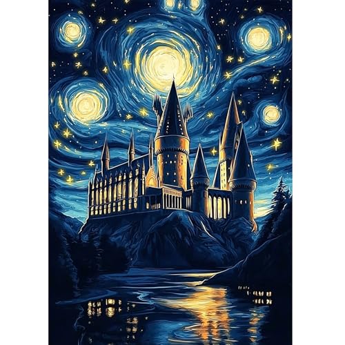 SENQAO Starry Night Castle Diamond Painting Kits for Adults - Full Drill Starry Night Diamond Dots Paintings for Beginners, 12X16 Inch Abstract Sky Diamond Art Kits for Home Wall Decor