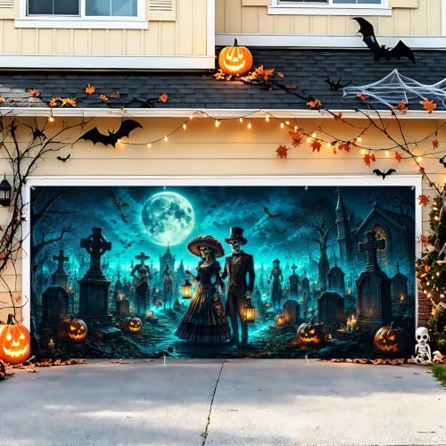 Image of Halloween Garage Door Decorations 6 x 13 ft, Skeleton Grave Cover