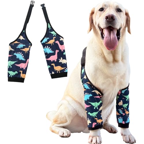 Image of Dogs Knee Protector Pad for Calluses Knee Brace Front Elbow Support Wrap Pet Sleeves for Wounds Dog Elbow Callus Treatment for Medium Large Dogs with Scarf(Large Colorful Dinosaur)
