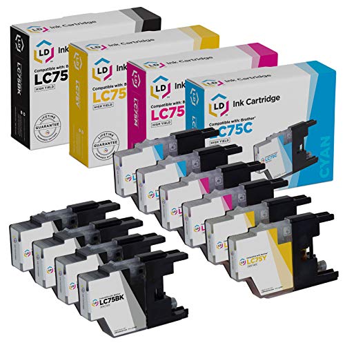LD © Brother Compatible LC75 Bulk Set of 10 High Yield Ink Cartridges: 4 Black & 2 each of Cyan / Magenta / Yellow