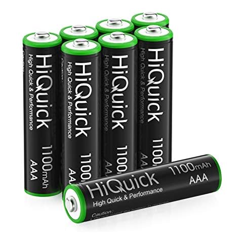 HiQuick 8 x AAA Rechargeable Batteries, Rechargeable 1100mAh Battery, Ni-MH Recycle High Capacity Performance, Pack of 8 with 2 Cases Cover