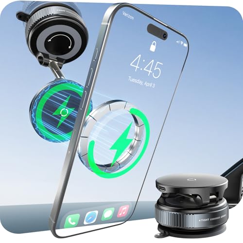 Caricatore Wireless Auto 15W con Supporto Magnetico Ventosa gel per Superfici Irregolari Stand Pieghevole 360° Porta Cellulareï¼ÅCompatibile con MagSafe iPhone