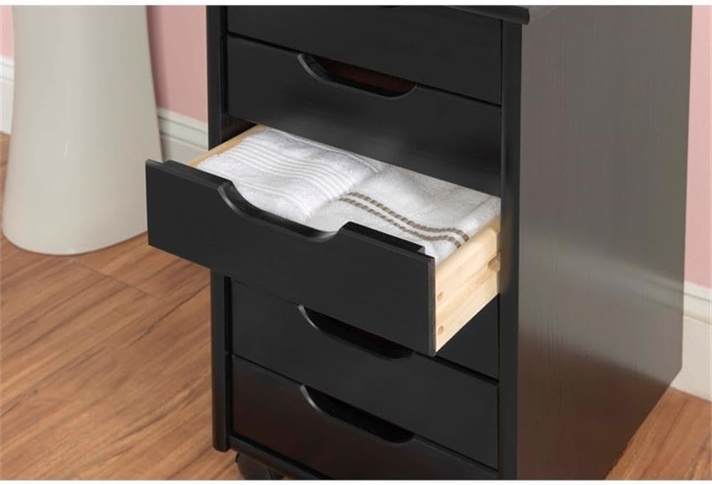 Linon Callie Black Multipurpose Six Drawer Dresser Wood Rolling File Cabinet Storage Cart in Black