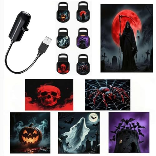 Projetor de luz LED de Halloween, 6 padrões, decoração assustadora para paredes interiores e exteriores, fácil instalação, festividades (6 peças coloridas)