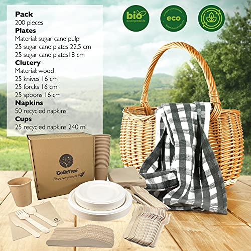 Disposable Tableware Set of 200 Pieces for 25 People. Ecological Sugarcane Tableware. Includes 50 Plates, 75 Wooden Cutlery - Image 3