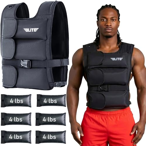 Elite Sports Weighted Vest for Workout, Exercise, Running, Marathon Prep, Stamina Building, Weight Loss & Strength Training with Reflective Design (Black)