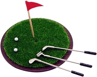 Miniature Golf Club Set, Wood & Alloy Mini Golf Dollhouse Accessories with Putting Green Mat, Balls & Putter, for DIY and Model Displays (7 PCS)