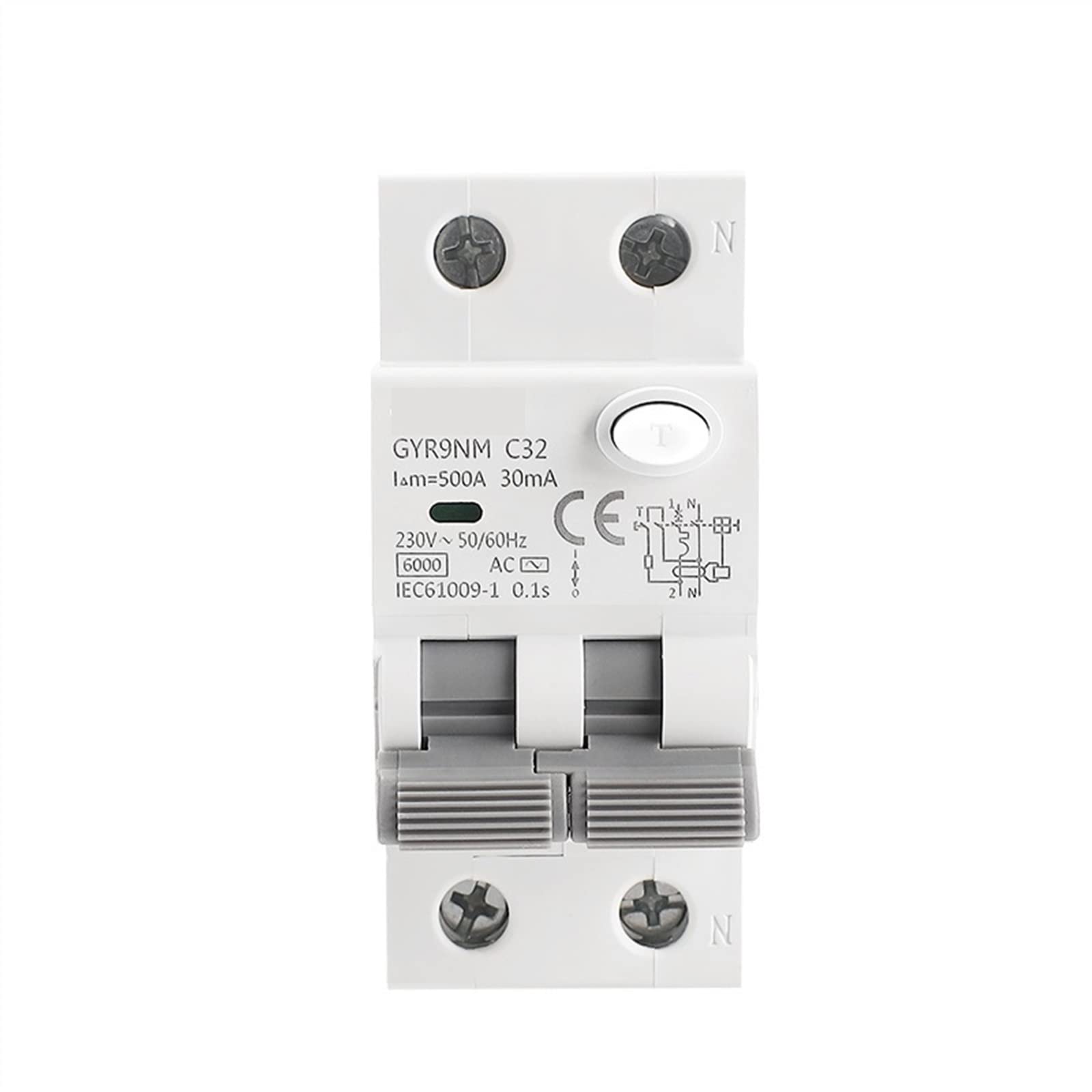 Wyłącznik magnetyczny GYR9NM typ AC RCBO z zabezpieczeniem nadprądowym i wyciekiem, szyna DIN 10 A, 16 A, 25 A, 32 A, 40 A, 1 szt. (100 mAh, 2P 32A)