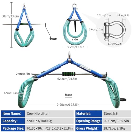 Morsetto per sollevamento bestiame, dispositivo di supporto regolabile in acciaio inox, supporta fino a 999,7 kg, ideale per distocia in fattoria e uso lattiero-caseario