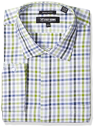 STACY ADAMS Men's Big and Tall Big & Tall Grid Check Classic Fit Dress Shirt, Green, 17.5