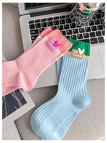 Image of SHENHE Women's 4 Pairs Color Block Breathable Cute Crew Socks Unisex Socks Multicolor 36-39