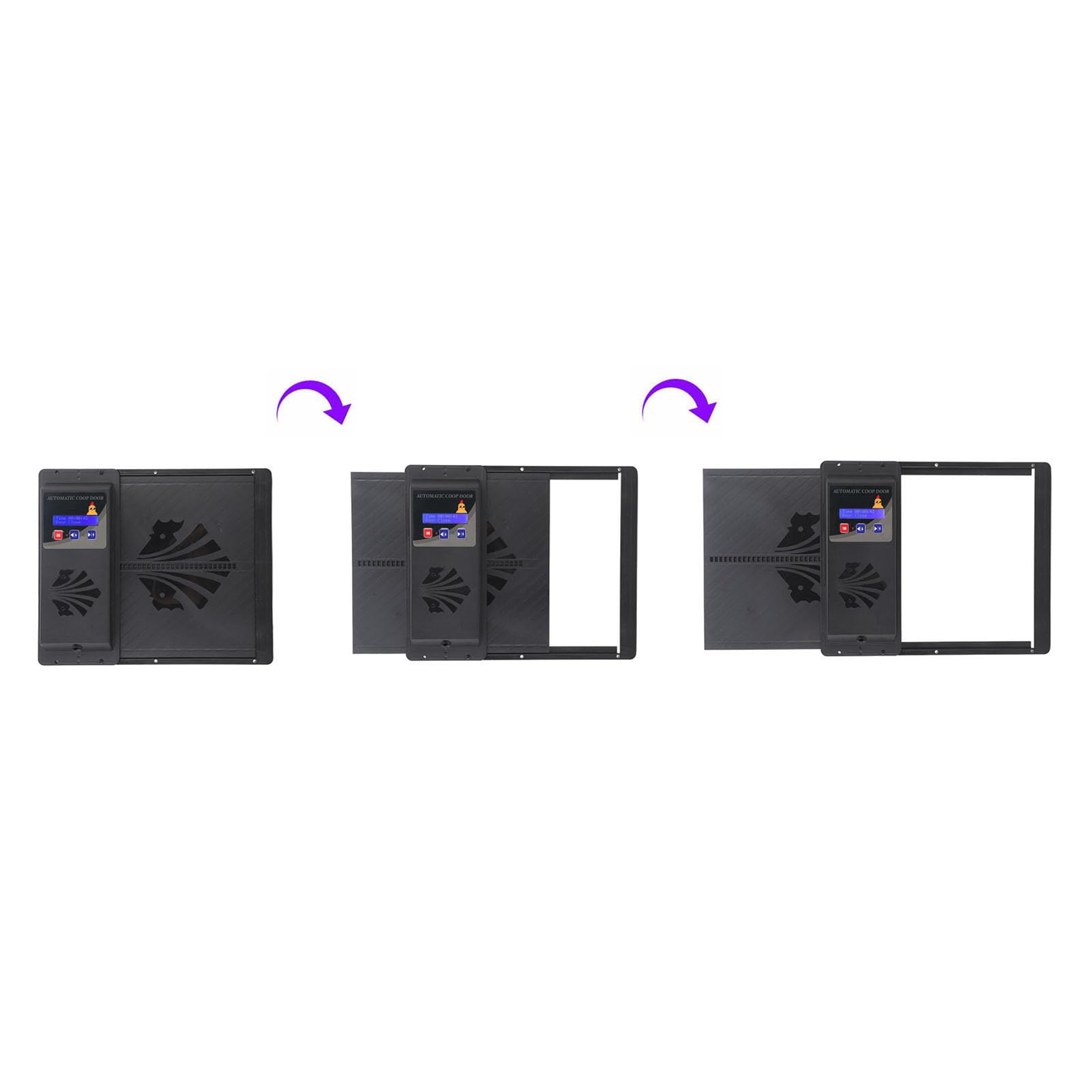 Porta automatica per pollaio USB con apertura orizzontale Apriporta automatica per pollaio Ampio schermo LCD programmabile con timer con avviso di batteria scarica (Black)
