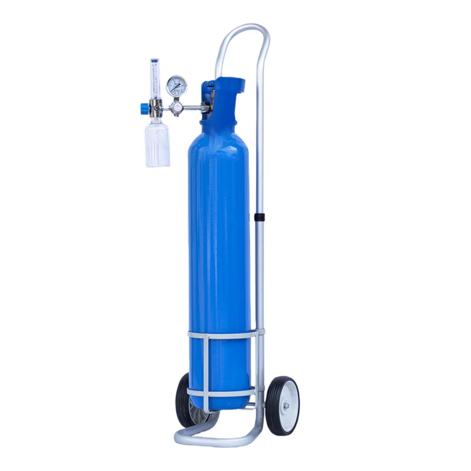 Soporte para tanque de oxígeno de aluminio móvil, carrito de tanque de oxígeno de altura ajustable para laboratorio de hospital, carrito de gas duradero (diámetro de 14,6 cm
