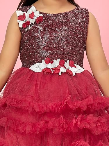 Image of Aarika Girls Dark Green Colour Self Design Net Frock