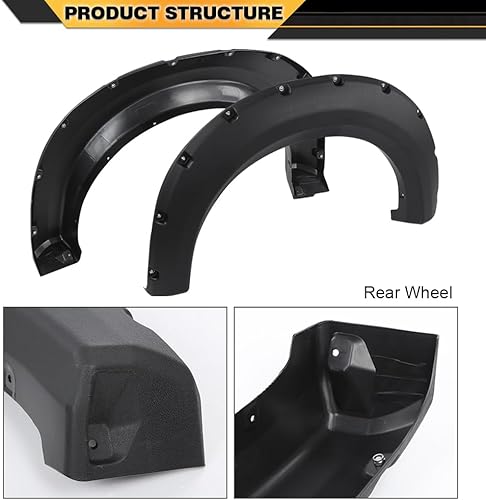 Miniatura 3 de CNNELL Fender Flares - Funda de rueda negra con textura de remache de bolsillo, 4 piezas, compatible con Ford F150 09-14 Styleside solo con modelos