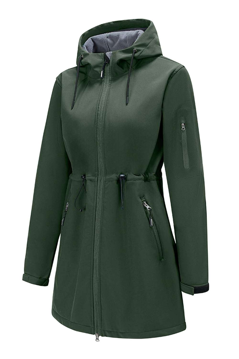 FARVALUE Women's Long Softshell Jacket Waterproof Lightweight Warm Windproof Hooded Fleece Lined Rain Coat for Outdoor