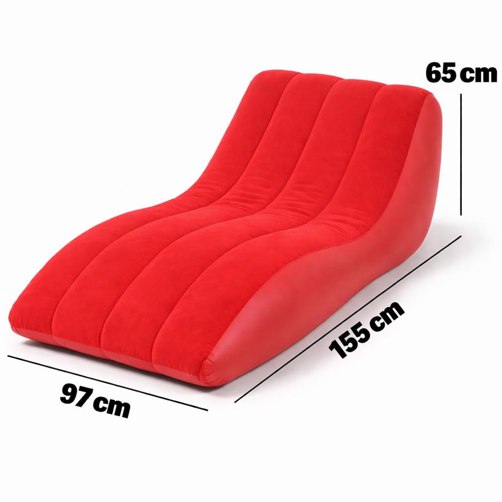 BAKAJI Divano Gonfiabile Lounge per Interni ed Esterni con Doppia Texture, Divanetto Gonfiabile in PVC ed Effetto Velluto, Ottomano per Adulti e Bambini da Campeggio, Casa, Giardino, Mare (Rosso)
