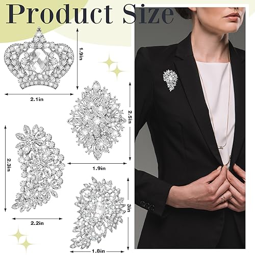 Image of Ecally Flower Brooch Pins for Women, Crystal Pearl Brooch and Pins for Dress, Coat, Shawl - Gift for Mother,Wedding