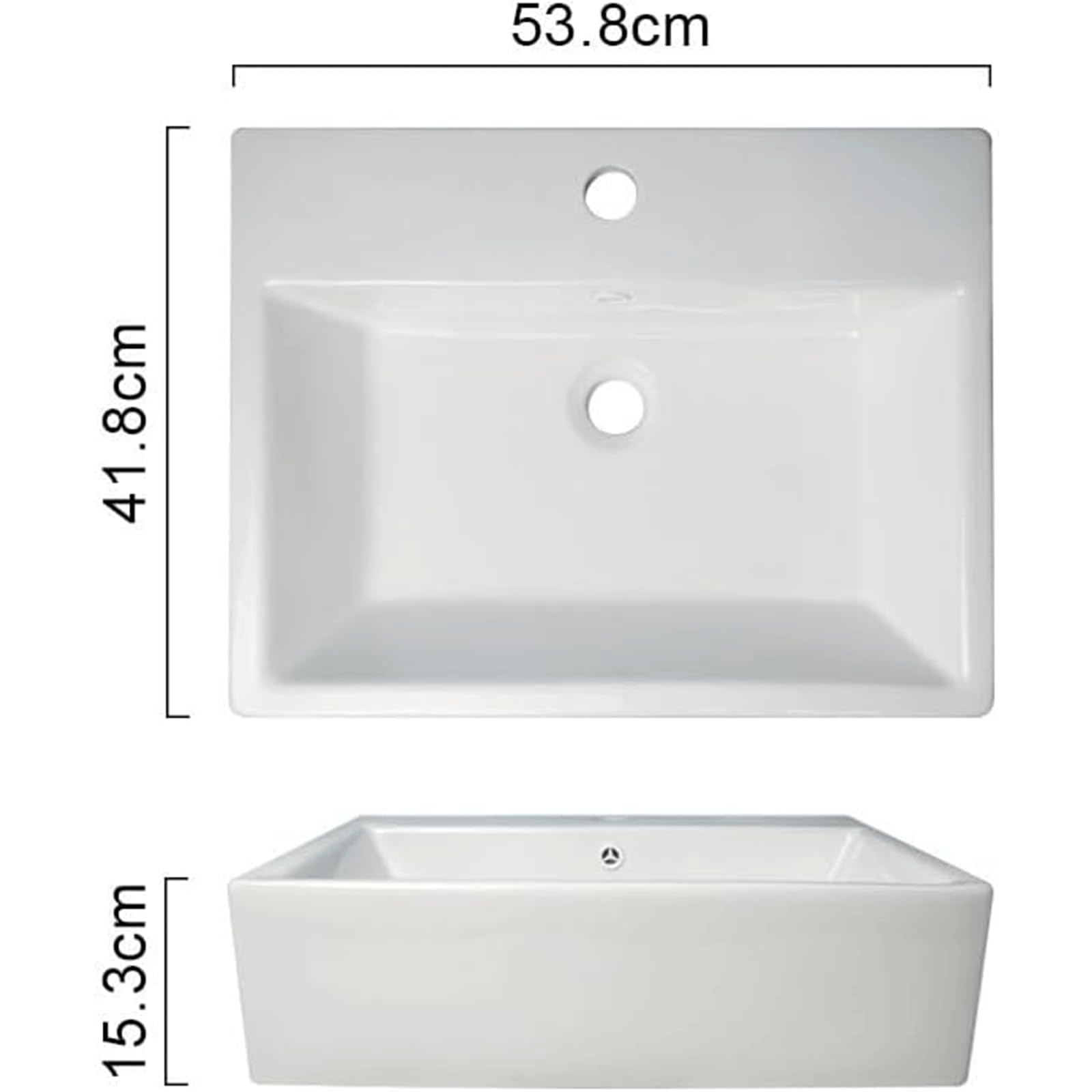 Lavandino da bagno rettangolare in ceramica bianca moderno, design elegante, perfetto per la ristrutturazione della casa e interni moderni