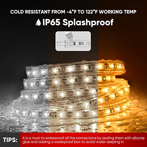 Image of Shine Decor LED Strip Light Connectable, CCT 2800-6000K Warm-Cool Changing Tone for Room, 98FT 120V Plug-in Outdoor Rope Lighting Cold Resistant Waterproof ETL Listed, Remote Timer Available