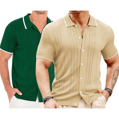 Chemise en crochet homme vintage boutonnée à manches courtes pour un style décontracté