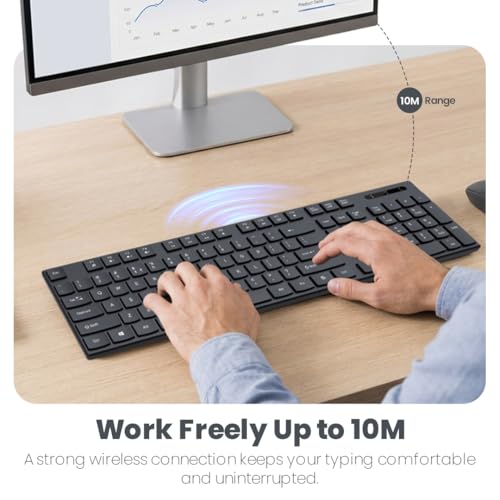Image of Lapcare Soloo Wireless Keyboard, 2.4GHz USB Nano Receiver, Slim & Compact Design, 107 Keys Full-Size Layout, Silent Typing, Up to 10m Range, Plug & Play, Compatible with Windows PC /Laptop (Black)